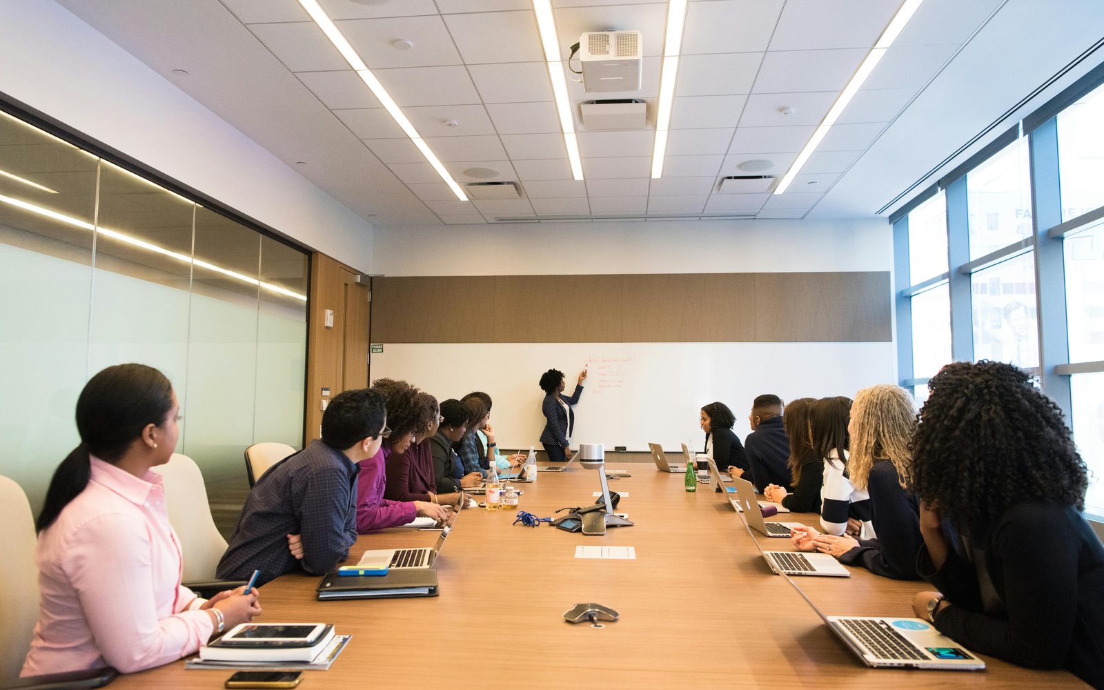Professionals in a business meeting room